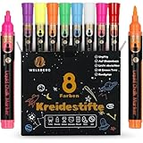 welsberg 8 Kreidestifte, Abwaschbar Glasstifte, flüssige Tafelstifte mit 5mm Spitze, Kreidemarker für Tafel, Whiteboard, Fenster, Glas, 10 Gramm Jumbo Tinte, Chalk Markers für Erwachsene, Kinder