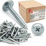 Lun Fix Selbstschneidende 4,2 x 19 mm | 20 Stück |verzinkter Stahl, Holzschrauben, mit Großer gewölbter Kopf, Blechschrauben,mit Kreuzschlitz,Tellerkopf Metallschrauben,Kreuzschlitzschraube