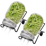 fkngcp Sprossenglas 2 setzt breitem Mundsamen -Samen -Sprouter mit Mesh Deckel 16oz Sprosskit mit verstellbarem Ständer 4, 92 Zoll Transparent Sprossen Züchtung Kit für Bohnen Brokkoli -Samen