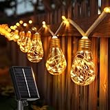 Aisutha Solar Lichterkette Aussen, Lichterkette Außen Solar Mit 16 Glühbirnen, [6M+2M] Solar Lichterkette Outdoor, 8 Modi Solarlichterkette außen Wetterfest für Garten, Balkon, Party(Warmweiß)