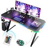 GTPLAYER Gaming Tisch, Gaming Schreibtisch 120 x 60cm, PC Tisch Gamer Tisch mit LED, Stabiler Computertisch mit Kopfhörerhaken, Schwarz