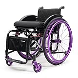 Sunyongfly Leichter Sportrollstuhl Faltbarer Stummfilmrollstuhl Stabiler All-Terrain-Rollstuhl Aluminium-Rollstuhl Geeignet für Jugendliche, Erwachsene, Senioren(Seat Width 42cm,Purple (B))