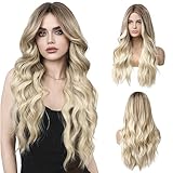 LUFFLOK Lange Lockige Ombre Braun zu Blond Perücken für...