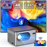 Beamer 【Auto Fokus/Keystone 6D/4P】20000L Nativ 1080P Overhead-Projektor, WiFi Bluetooth Projektor 4K unterstützt, 50%-100% Zoom Mini Projektor, tragbar, kompatibel mit Smartphone/TV Stick/Laptop