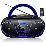 Tragbarer CD-Player | Boombox | CD/CD-R | USB | FM Radio | AUX-Eingang | Kopfhöreranschluss | CD-Player | Kinderradio | Radio | CD | Stereoanlage | Kompaktanlage (Dark Blue)