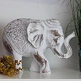 Dekofigur Elefant Weiß/Braun aus Asien, Used Look, Deko-Elefant, Tierfigur handgemacht