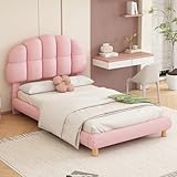 Yolasoly 90x200cm Einzelbett, Kinderbett, Jugendbett, Polsterbett, Holzlattenrost, Kreisvlies, Rosa