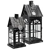 Dekovita 2er-Set Metall-Laterne 35cm/50cm - Gartenlaterne mit Glas-Scheiben - Windlicht Lichthaus Deko-Laterne