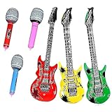 Luftgitarren Zum aufblasen, Aufblasbare Gitarre, 3 Aufblasbare Gitarre,3 Mikrofone, Bunt Aufblasbare Gitarren Luftgitarren Zum Aufblasen für Rock Party Deko Feiern des Karnevals