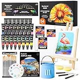Shuttle Art 54 teiliges Acrylfarben Set, professionelles Malset mit Tischstaffelei, 30 Acrylfarben, Leinwand, Pinsel, Palette, komplettem Zubehör, Malset für Kinder und Erwachsene mit staffelei holz