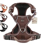 FREUDENTIER Hundegeschirr mit Griff, atmungsaktiv gepolstert - Bombenfester Sitz & maximale Sicherheit - Anti Zug Hundegeschirr kleine, mittelgroße & Grosse Hunde - Hunde Geschirr (Braun,L)