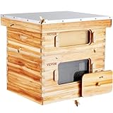 VEVOR Bienenstock, 20 Rahmen, Bienenbeute Zander, mit Bienenwachs beschichtetes Zedernholz, 1 tiefer + 1 mittlerer Bienenkasten, Langstroth-Bienenstock-Set, transparente Acrylfenster mit Fundamenten