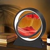 Ulikey Sandbilder Zum Drehen, 3D Dynamische Sandbild mit Led Licht, 10 Zoll Bewegende Sandkunst, Fließende Sandkunst für Erwachsenes Kinder, Bewegliches Sandkunstbild Landschaft (Schwarz und rot)