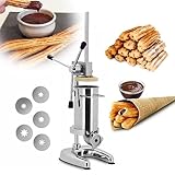 Kommerzieller spanischer Churro-Maker, 2/3 l manueller Churro-Füller, Edelstahl, vertikale spanische Churrera-Maschine, mit 5 Formen, für Restaurant/Hotel/Zuhause, 2 l