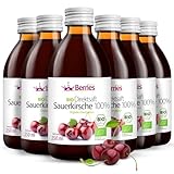 Berries Polska BIO Saft Direkt aus Bio Frucht Gepresst, Kaltgepresst - ohne Farbstoffe, ohne Zucker, ohne GMO, ohne Konservierungsstoffe - Vegan, Vegetarisch - Geschmack Kirsche - 6x250ml