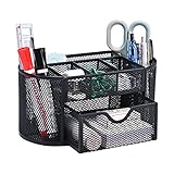 MumdoYAL Büroorganizer und -spender Schreibtisch Organizer, Mesh Metall Büro Organizer mit Schublade und Stifthalter für Stifte, Haftnotizen, Hefter, Ordnerklammern, Platzsparendes Desk Organizer