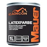 CAIRCON Latexfarbe abwaschbare Wandfarbe für Küche, Wohnraum Innenfarbe Seidenmatt Weiß 1L