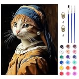AIRDEA Perlenohrring Katze Malen nach Zahlen Erwachsene, DIY Handgemalt Ölgemälde Kit, Katze Paint by Numbers mit 3-Pinseln und Acrylfarbe 40x50 cm (Ohne Rahmen)