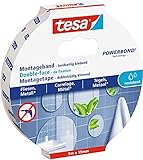 tesa Powerbond Montageband für Fliesen & Metall, feuchtraumbeständig, mit bis zu 10 kg Haltekraft pro Meter - doppelseitiges Montageklebeband für glatte Oberflächen - 5 m x 19 mm