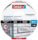 tesa Powerbond Montageband für Ziegel und Stein, 10 kg Haltekraft pro Meter - doppelseitiges Montageklebeband für Innen und Außen - 5 m x 19 mm