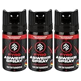 FYRO Pfefferspray zur Selbstverteidigung 3er Pack | KO Spray | Abwehrspray | Jet - Fog Sprühstrahl | 4 Meter Reichweite | Verteidigungsspray zur Tierabwehr | Hundeabwehr | 40 ml | klein