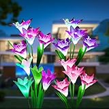 Hqynss Solarleuchten für Außen, 4 Stück, LED-Solar-Lilien-Blumen mit Farbwechselnder LED-Lilie,IP65 Wasserdichte, Terrasse, Hof, Weg, Party, Hochzeit, Zaun