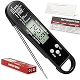 RUN HELIX Fleischthermometer Digital schwarz，Bratenthermometer，Thermometer kochen，Langer Sonde und LCD Bildschirm, Ausschaltung für Steak, Essen,BBQ, Backen，Wasserthermometer und Kerntemperaturmesser