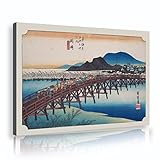 Via Vela Utagawa Hiroshige Landschaft Leinwanddrucke Wandkunst Berühmte Gemälde Yahagi Brücke gespannt und gerahmt für Wohnzimmer Dekor 60x90cm Innenrahmen