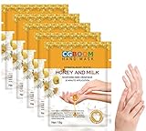 Handmasken, 5 Paar feuchtigkeitsspendende Handschuhe, Peeling-Handmasken, pflegende, weiche Handpflege, für trockene und rissige Hände (Honig Milch)