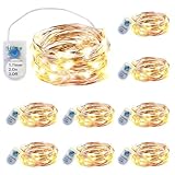 innotree Aufgerüstet 9 Stück Lichterkette mit Timer, 2M 20 LEDs Micro Kupferdraht Lichterkette Innen, Batteriebetrieben Wasserdichte für Party Weihnachten Halloween Flasche Deko, Warmweiß