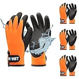 HPHST Arbeitshandschuhe Winter Wasserdicht Thermo Warme Winterhandschuh Montagehandschuhe Grip Winterarbeitshandschuhe Arbeit Doppelbeschichte Nylon Isolierte Handschuhe (Orange-3 Paare, XL)