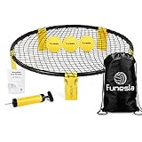 Funesla Roundnet Game Set, Outdoor Spieleset mit 3 Bällen Roundnet-Set bestehend aus Spielnetz, Kordelzug, Ballpumpe, Spiel FuneslaBall Game Ball für Garten Strand Park drinnen