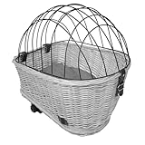 UNUS Hundefahrradkorb für Gepäckträger aus Weide Fahrradkorb mit Gitterabdeckung und Kissen, grau