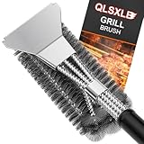 QLSXLB Grillbürste, Edelstahl Bürste Grill, Grillrost Bürste mit Schaber, Grill Reinigungsbürste Langer Griff, Drahtbürste für Gasgrill, Holzkohlegrill und Elektrogrill