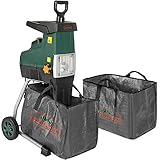 Gardebruk Elektrischer Leisehäcksler 2800W max. 44mm Aststärke 2X 60L Auffangbeutel Gartenhäcksler Walzenhäcksler Schredder Häcksler