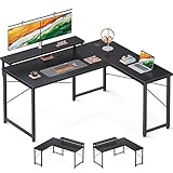 ODK Reversibel L-förmiger Schreibtisch Schwarz 155x113cm - Eckschreibtisch mit Verstellbarer Monitorständer, Idealer Ecktisch für Wohnzimmer, Arbeitszimmer & Gaming