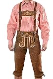 Bayerische Herren Trachten Lederhose, Trachtenlederhose mit Trägern, Oktoberfest in Mittelbraun Größe 54
