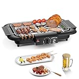 Elektrogrill, rauchfreier Antihaft-Grill, für den Innen- und Außenbereich, abnehmbarer, leistungsstarker, tragbarer Grill, 2000 W, Doppelrohr, für Grillpartys (schwarz)