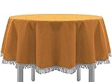 EXKLUSIV HEIMTEXTIL Gartentischdecke mit Fransen Tischdecke Classic Outdoor PVC Weichschaum rutschhemmend für Garten, Balkon, Terrasse 160 cm rund orange