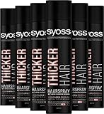 Syoss Haarspray Thicker Hair Haltegrad 4 (6 x 400 ml), extra starkes Styling Spray mit verdickenden Fasern für einen Haarverdichtungs-Effekt, bis zu 48 h Halt ohne Verkleben, 400ml (6er Pack)