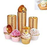 Cupcake-Förmchen, fettdichte Cupcake-Förmchen zum Backen, Mini-Cupcake-Förmchen, dicke Muffinförmchen, rosa/weiß/braune Tassen für Cupcakes (68 x 39 mm), 150 Stück