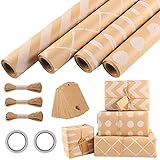 4 Rolle Geschenkpapier, 43 x 300cm/Rolle Geschenkpapier Hochzeit Packpapier Kraftpapier Geschenkpapier Rollen für Hochzeit Taufe Geburtstag Geschenkverpackung
