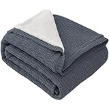 MYLUNE HOME Sherpa Baumwolle Strickdecke Öko-Tex 180x200cm 660GSM Dicke Kuscheldecke Flauschig Sofadecke Wohndecke Tagesdecke Bettüberwurf Warme Gehäkelte Decke Herbst Winter Blanket Anthrazit