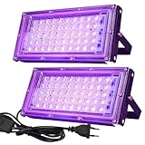 LED Schwarzlicht Strahler 2x 50W Schwarzlichtlampe mit Stecker,IP66 Wasserdicht Schwarzlichtlampe,50 Lampenperlen Schwarzlicht UV Lampe für Disco,Glow Party,Halloween Deko,Bühnenbeleuchtung,Partylicht