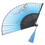 Blumen-Handfächer für Damen, faltbar, chinesischer Vintage-Stil, mit Quasten, Kühlwerkzeug für Hochzeitsfeier, Dekoration, 1 Stück (3)