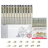 21 Stück Fineliner Stifte, Fineliner Set mit 9 Farben in 0,45 mm und 12 Verschiedene Linienbreiten, Fineliner Zeichnung Stifte, Tuschestifte, Dual Brush Pen Set für KüNstler Illustration, Skizzieren