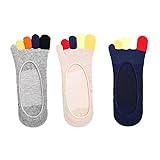3 Paar Herren-Zehensocken, bunt, atmungsaktiv, No-Show-Fünf-Zehen-Socken, schweißabsorbierende Baumwolle, lässige 5-Finger-Kurzsocken for Herren (Color : 3pairs-2, Size : EU 37-45)