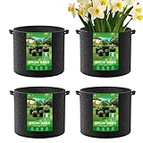 Rurunklee Pflanzsäcke – 4 x verdickte Vliesstoff-Töpfe mit Griffen, atmungsaktiv, tragbar, Pflanzgefäß für drinnen und draußen, Gartenarbeit, Terrasse, Balkon, Blumenbepflanzung