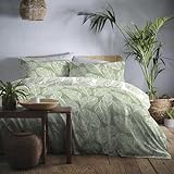 Fusion Matteo Bettwäsche-Set für Doppelbett (1 Doppelbett und 2 Kissenbezüge), 200 x 200 cm, wendbares Design, Polycotton, Weiß/Grün, Doppelbett-Bettwäsche-Set