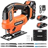 Akku-Stichsäge 21V Bürstenlos, Pendelhubstichsäge mit 2x4.0Ah Akkus und Ladegerät, 0-45° Gehrung, 2700 U/min, Mit LED, 6 Sägeblättern für Holz/Kunststoff/Metall